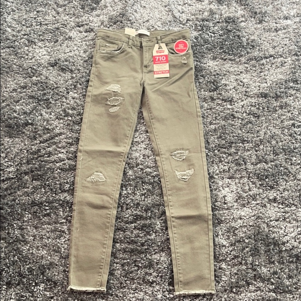 Levi 710 Super Skinny Girls Green Ripped Jeans